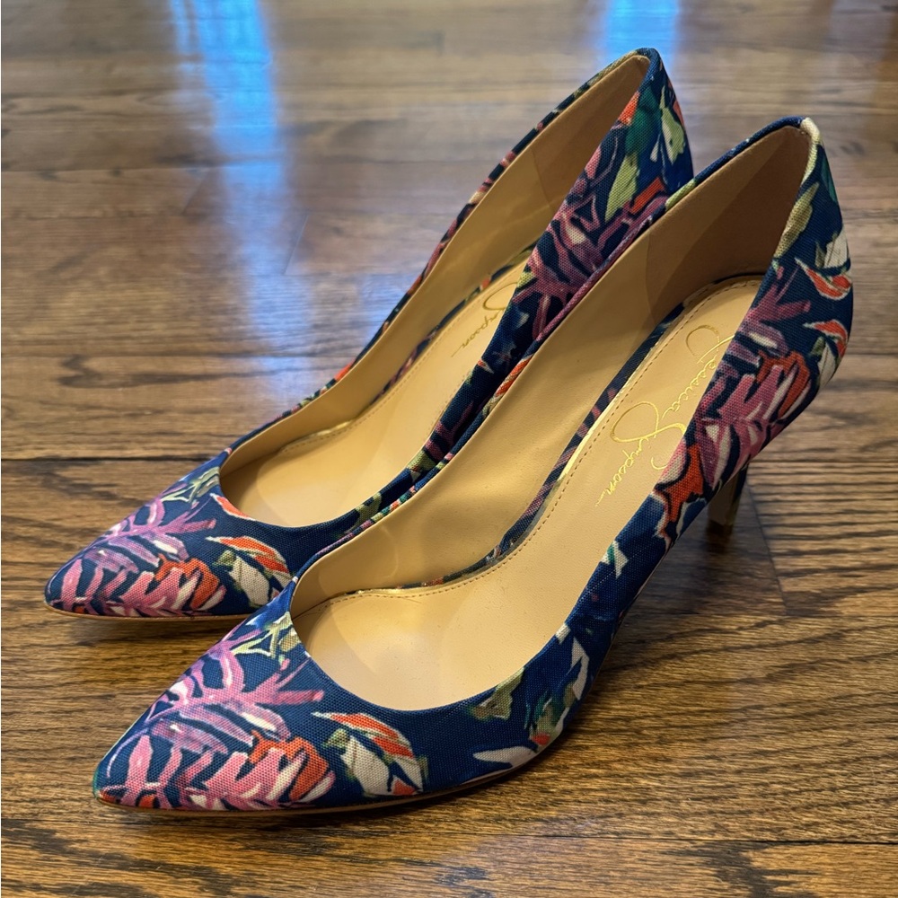 Jessica Simpson Floral Print Pointed Toe Heels Size 8 (39)